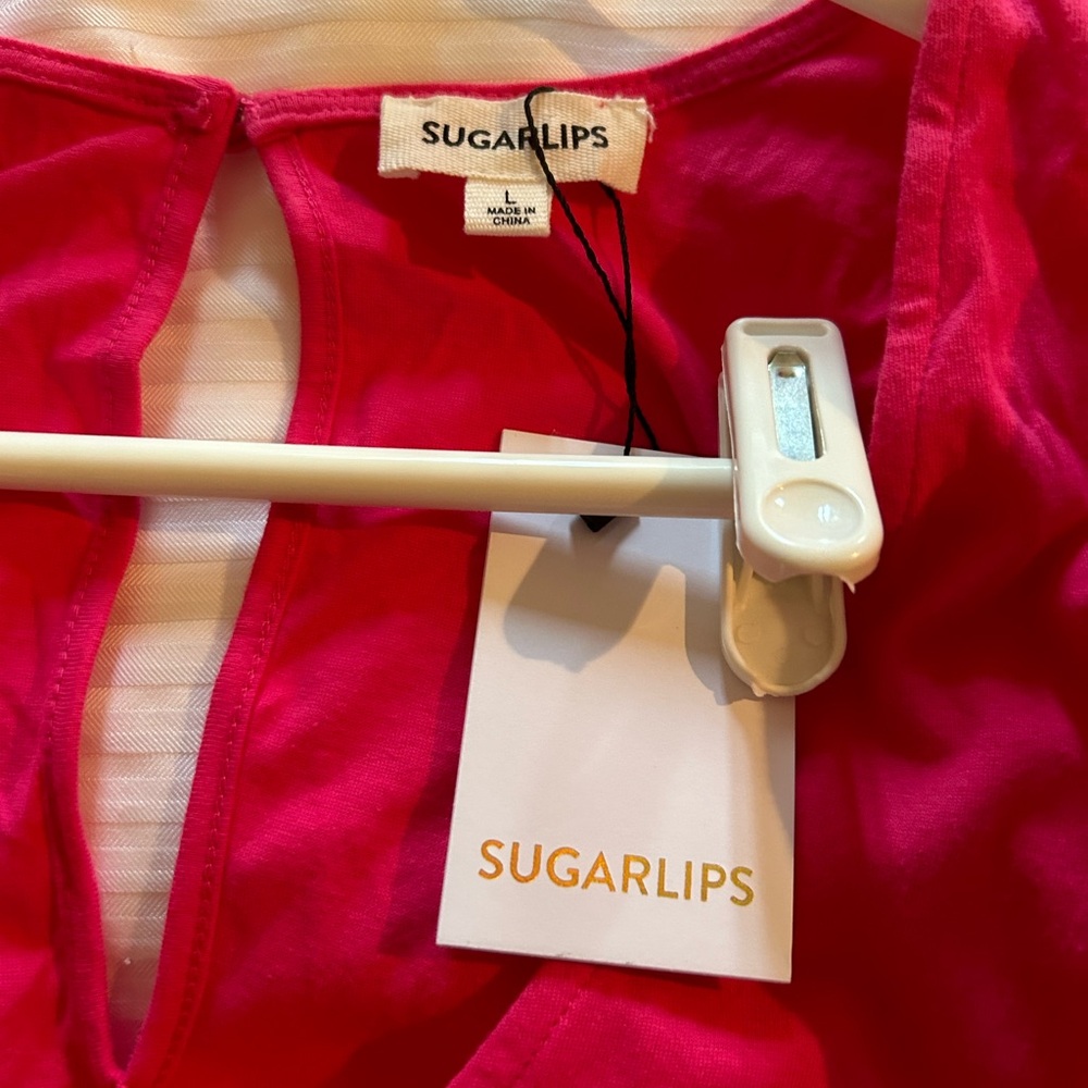 NWT Sugarlips Live Your Life Babydoll Cotton Knit Romper Fuchsia Size Large - Picture 3 of 7